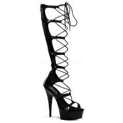 PLEASER DELIGHT-698 Black Pat Sandals - Shoecup.com