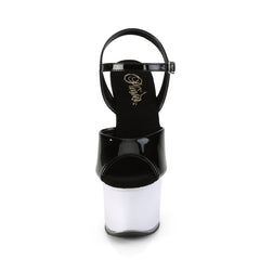 7 Inch Heel DISCOLITE-709 Black Pat White Glow