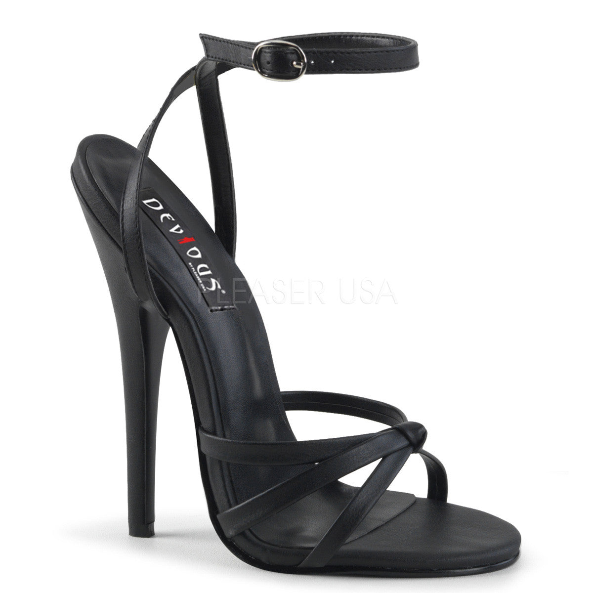 6" Stiletto Heel Blk Pu Wrap Around Knotted Strap Sandal