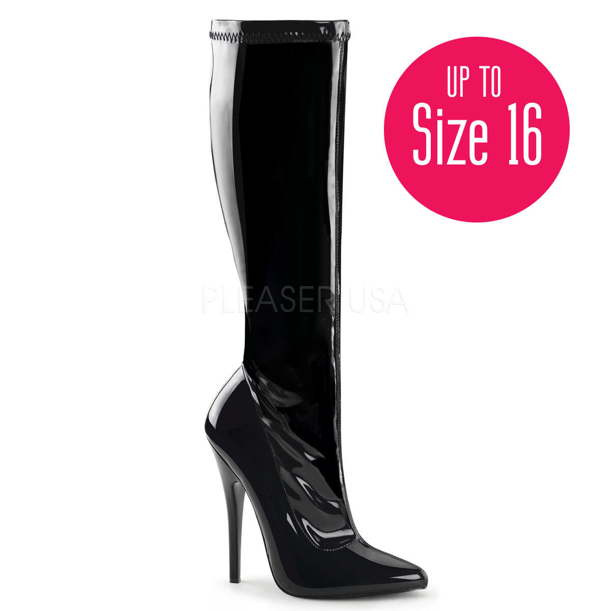 Devious,DEVIOUS DOMINA-2000 Black Stretch Pat Knee High Boots - Shoecup.com