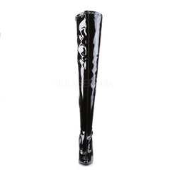 DEVIOUS DOMINA-3000 Black Stretch Pat Thigh High Boots