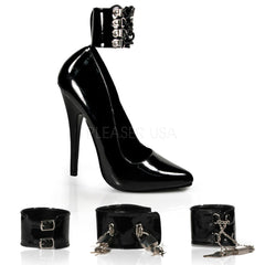 Devious,DEVIOUS DOMINA-434 Black Pat Ankle Strap Pumps - Shoecup.com