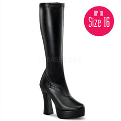 PLEASER ELECTRA-2000Z Black Stretch Pu Knee High Boots - Shoecup.com