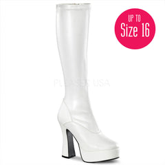 PLEASER ELECTRA-2000Z White Stretch Pu Knee High Boots - Shoecup.com