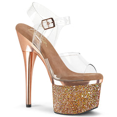 7" Heel ESTEEM-708CHLG Clear Rose Gold Glitter