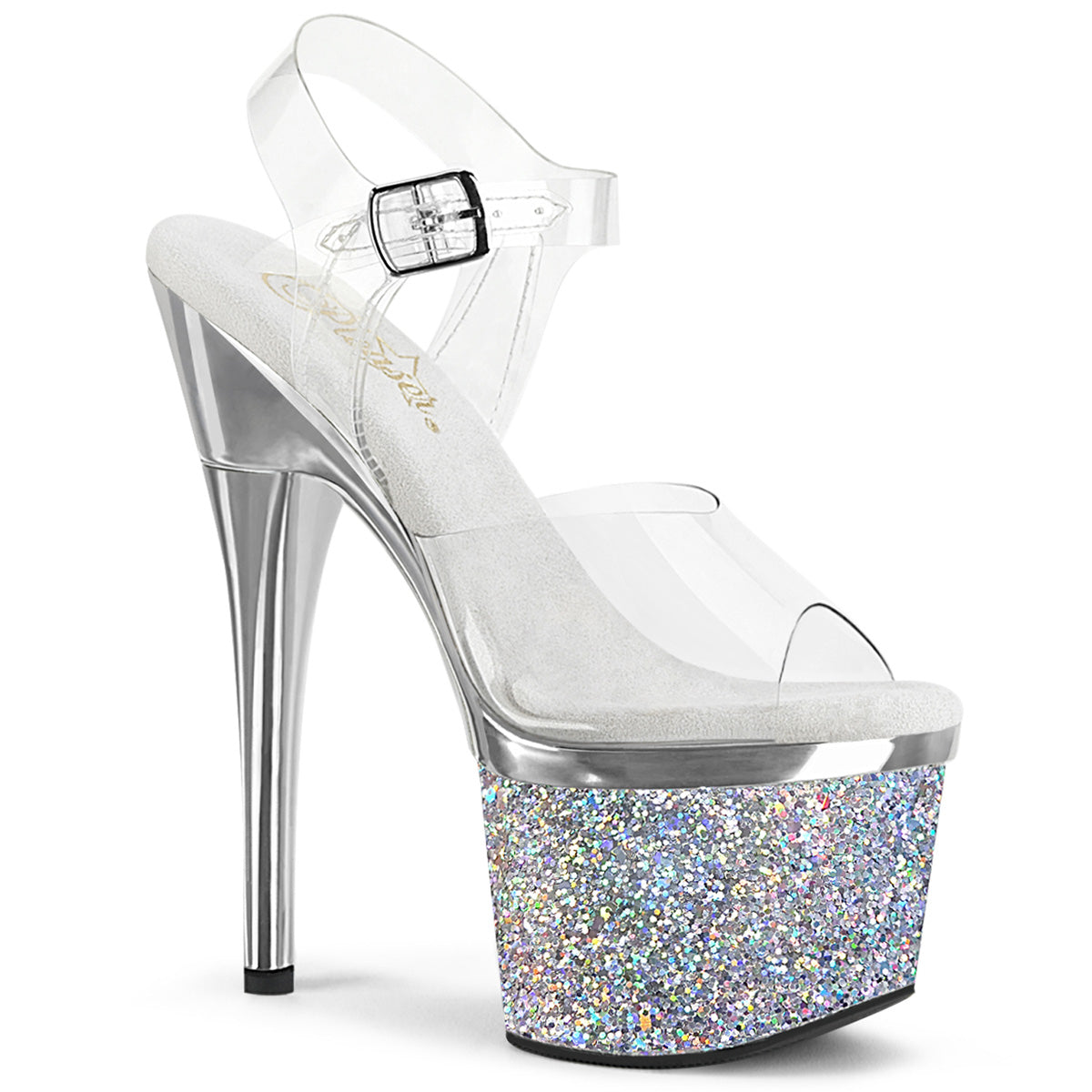 7" Heel ESTEEM-708CHLG Clear Silver Glitter