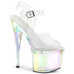 Pleaser ESTEEM-708RBP Clear Hologram 7 Inch (178mm) Heel, 3 Inch (76mm) Plarform Ankle Strap Sandal Featuring Clr Holographic Platform Bottom