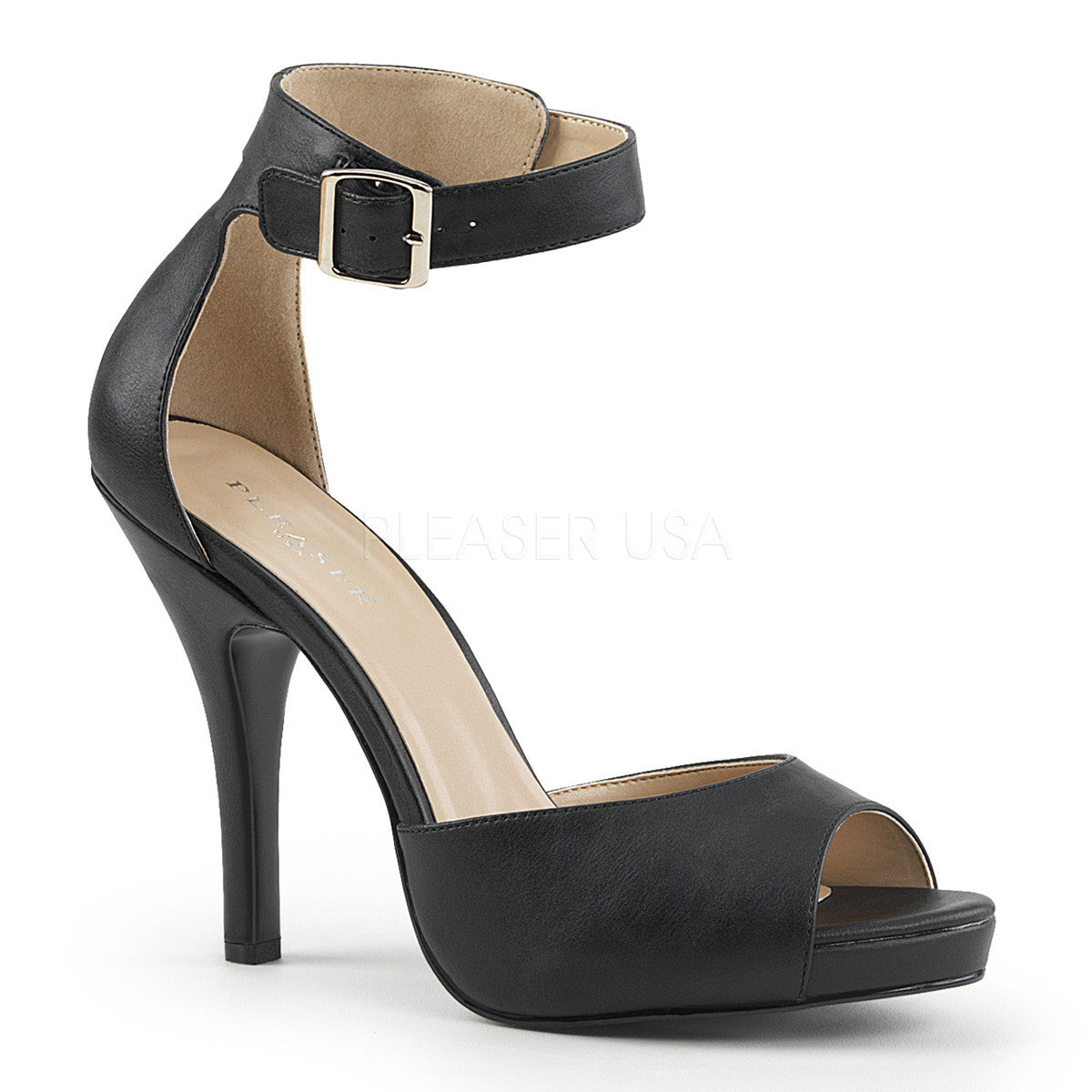 Pleaser Pink Label EVE-02 Black Faux Leather Platform Sandals - Shoecup.com