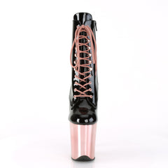 8 Inch Heel FLAMINGO-1020 Black Pat Rose Gold Chrome