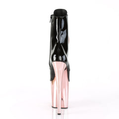 8 Inch Heel FLAMINGO-1020 Black Pat Rose Gold Chrome