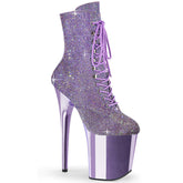 Pleaser FLAMINGO-1020CHRS Lavender Multi Rhinestone 8 Inch Heel , 4 Inch Platform Lace-Up Rhinestone Embellished Ankle Boot, Side Zip