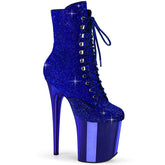 Pleaser FLAMINGO-1020CHRS Royal Blue Rhinestone 8 Inch Heel , 4 Inch Platform Lace-Up Rhinestone Embellished Ankle Boot, Side Zip