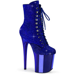 Pleaser FLAMINGO-1020CHRS Royal Blue Rhinestone 8 Inch Heel , 4 Inch Platform Lace-Up Rhinestone Embellished Ankle Boot, Side Zip