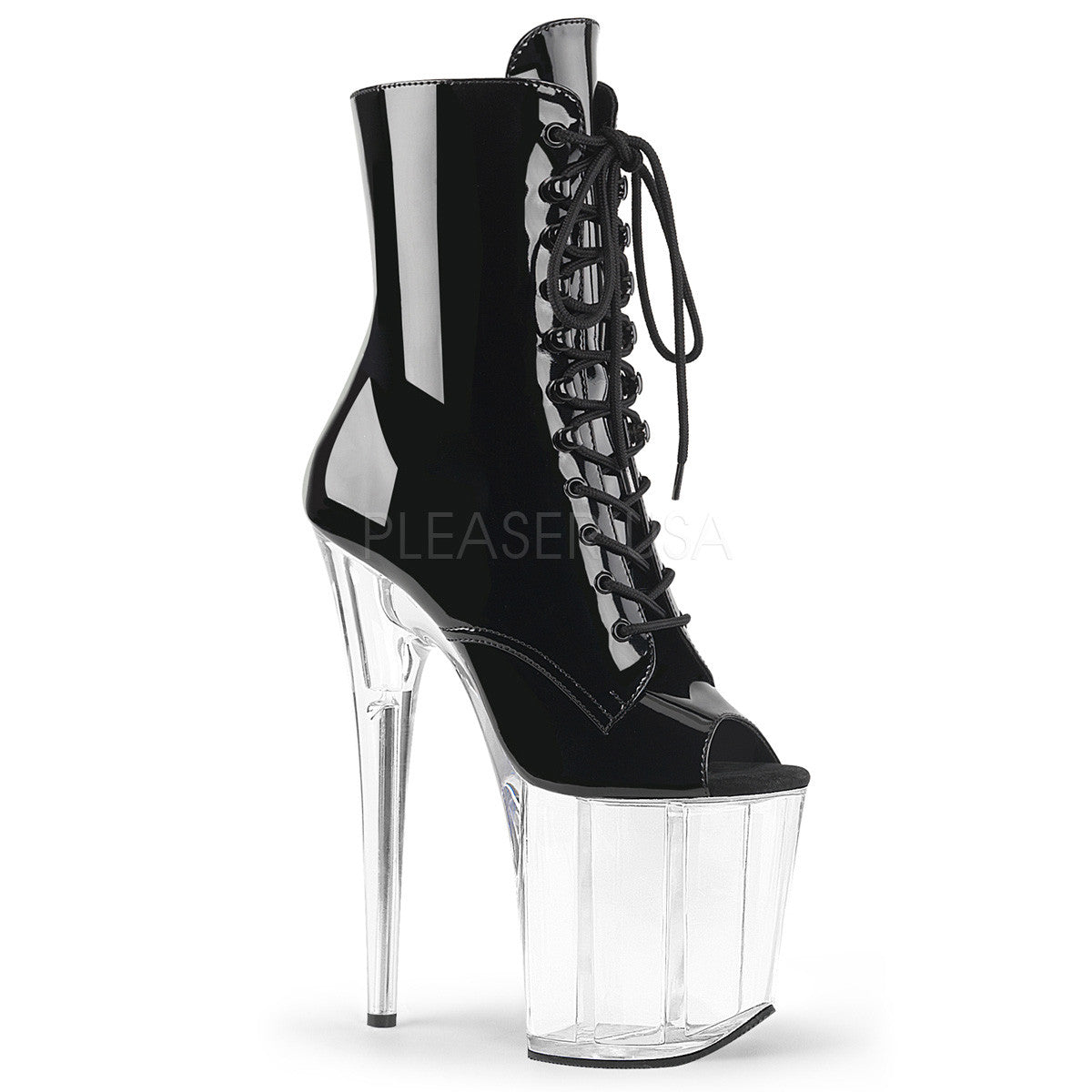 Pleaser FLAMINGO-1021 Black Pat-Clear Ankle Boots - Shoecup.com - 1