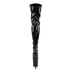 PLEASER FLAMINGO-3000 Black Stretch Pat-Black Thigh High Boots