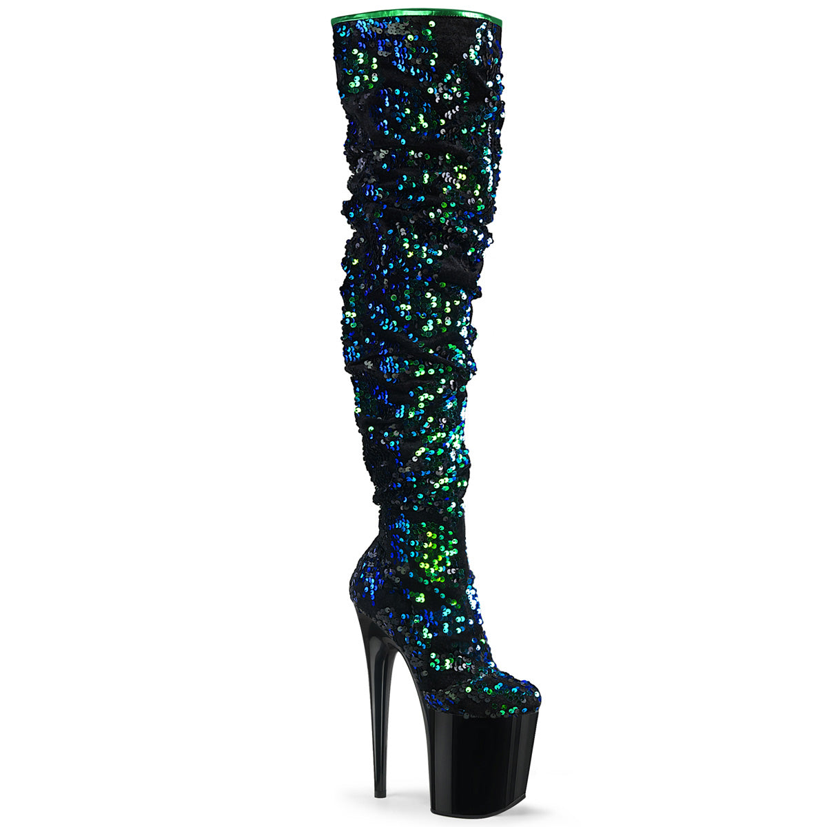 8" Heel FLAMINGO-3004 Green Sequins