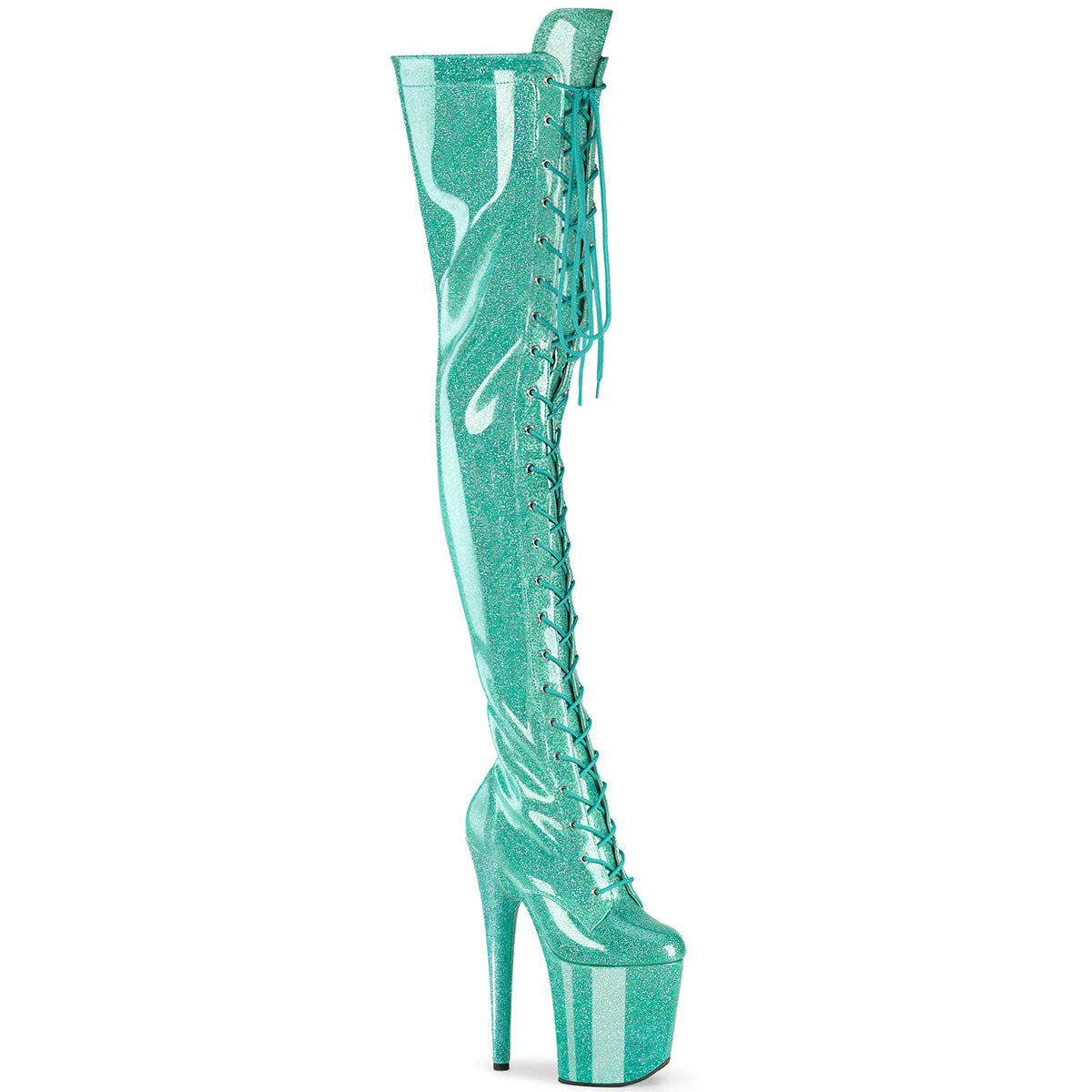 8 Inch Heel FLAMINGO-3020GP Aqua Glitter