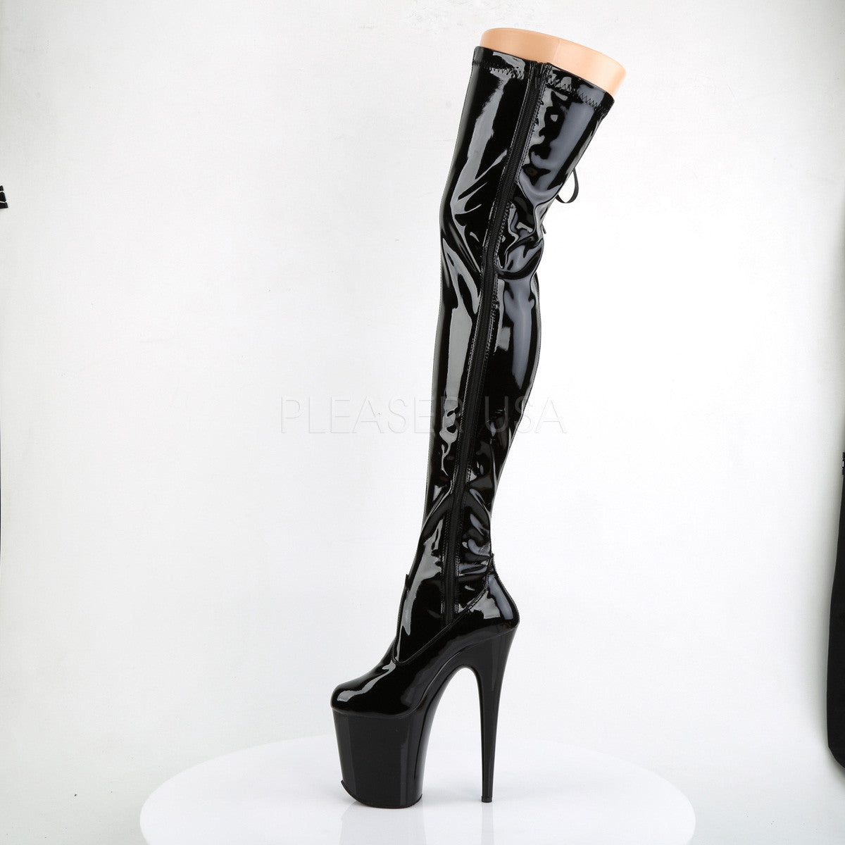Pleaser FLAMINGO-3050 Black Thigh High Boots