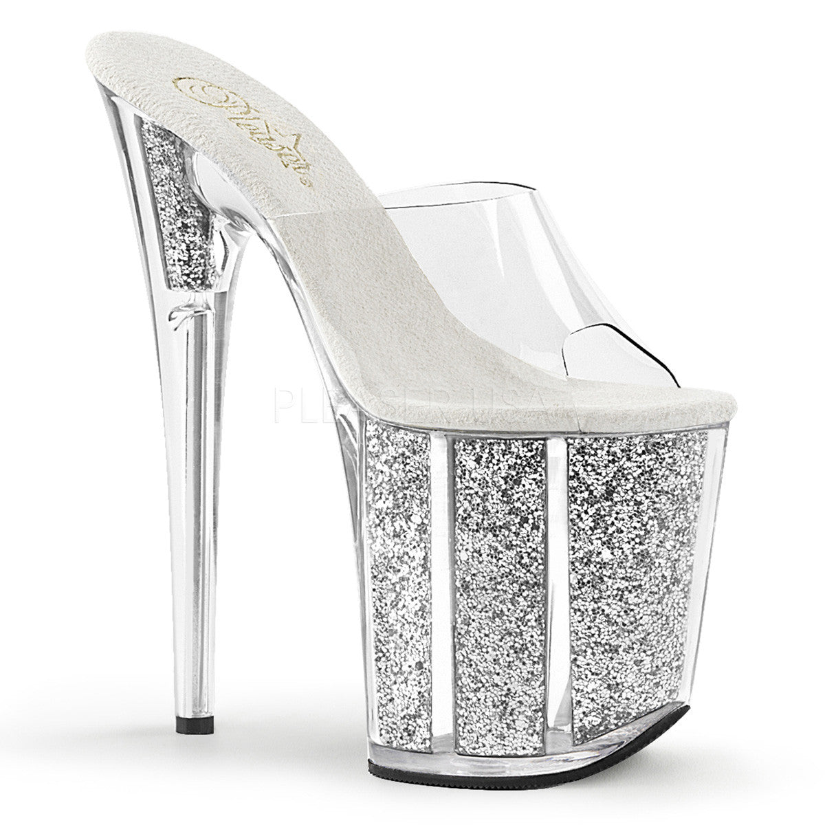 Pleaser FLAMINGO-801G Silver Glitter Platform Slide