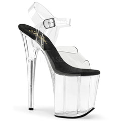 Pleaser FLAMINGO-808 Clear-Black Ankle Strap Sandals - Shoecup.com - 1