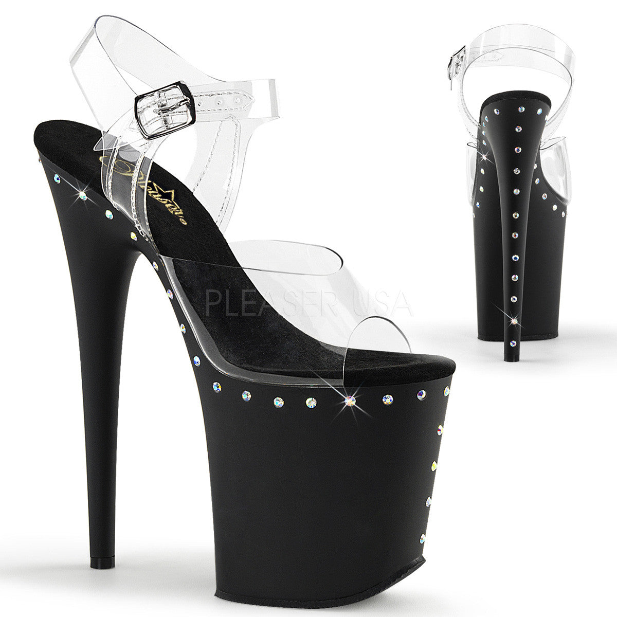 Pleaser FLAMINGO-808ABLS Black Matte Ankle Strap Sandals - Shoecup.com - 1