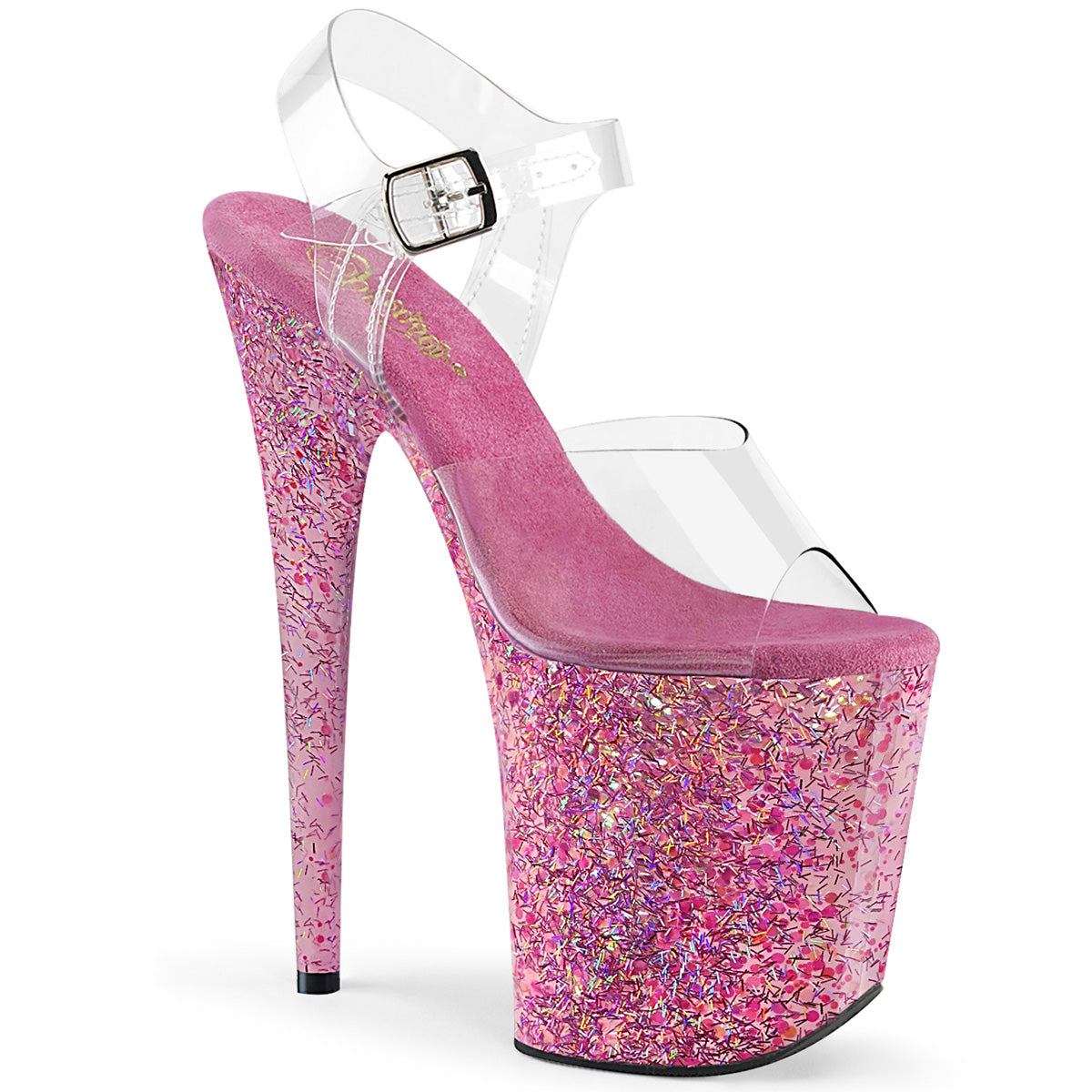 8" Heel FLAMINGO-808CF Clear Pink Confetti