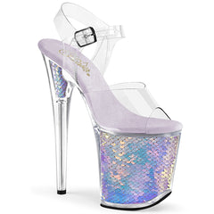 8" Heel FLAMINGO-808MC Clear Lavender Mermaid Scales