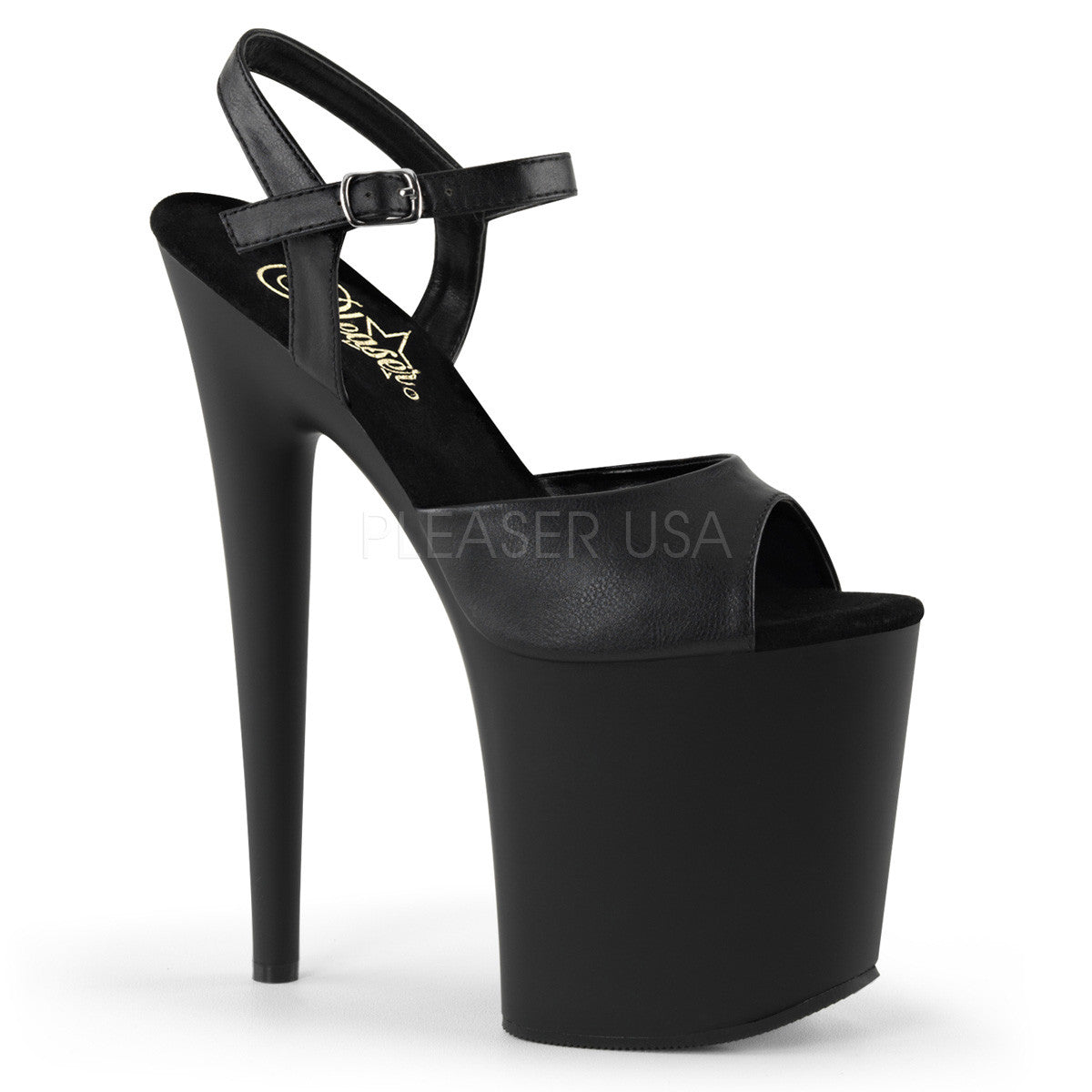 8 Heel Black Ankle Strap Exotic Dancer Shoes Pleaser FLAMINGO 809 Shoecup