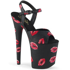 8" Heel FLAMINGO-809KISSES Black Pu Lipstick Print