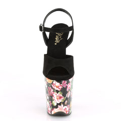 8 Inch Heel FLAMINGO-809WR Black Pu Flower Print
