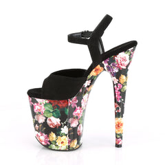 8 Inch Heel FLAMINGO-809WR Black Pu Flower Print