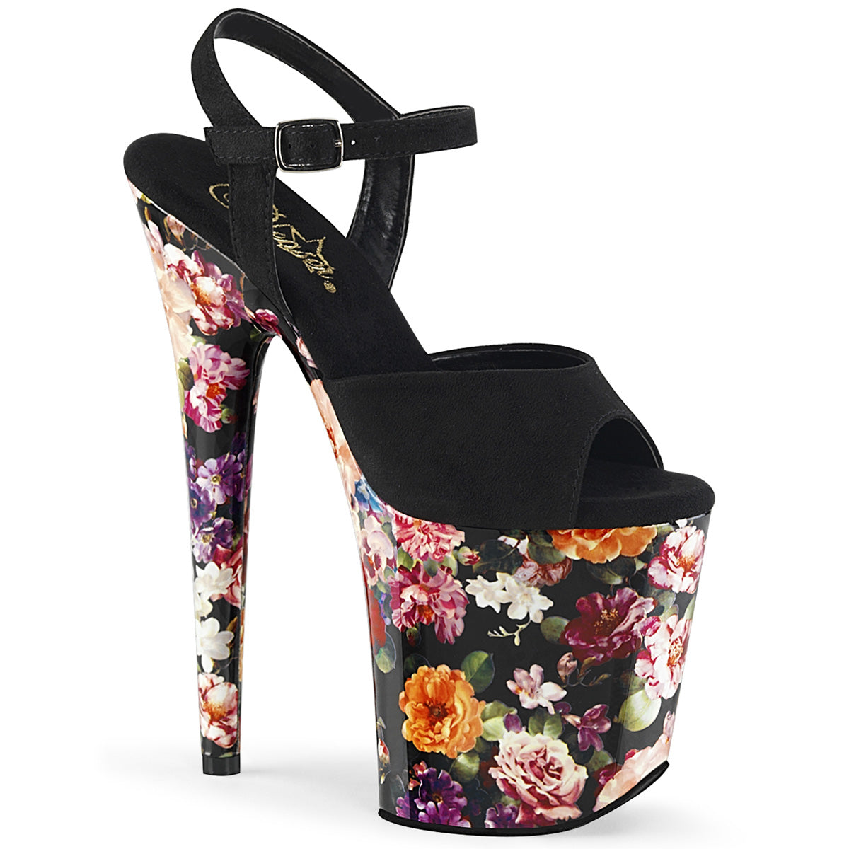 8" Heel FLAMINGO-809WR Black Pu Flower Print