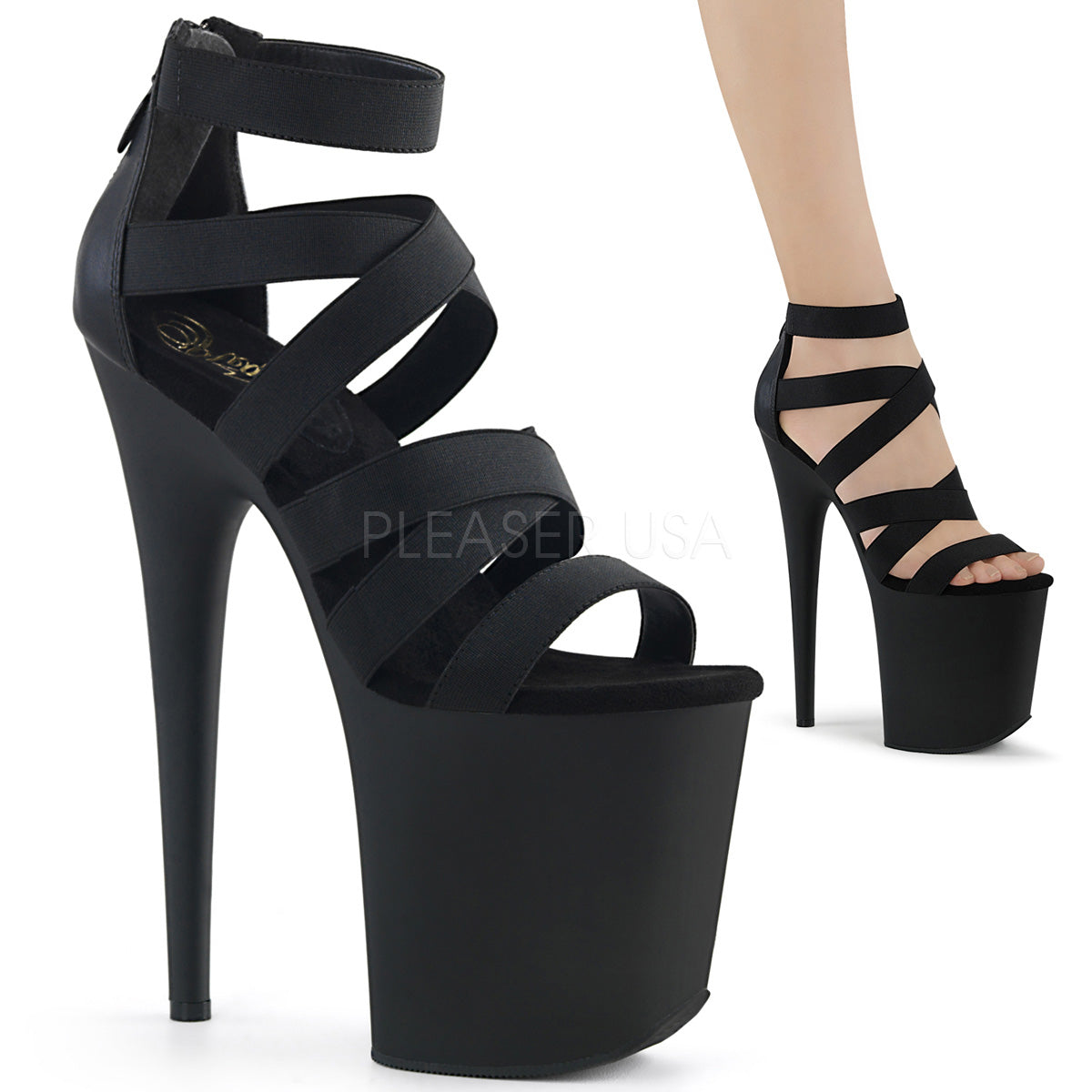 8" Heel FLAMINGO-859 Black Elastic Band