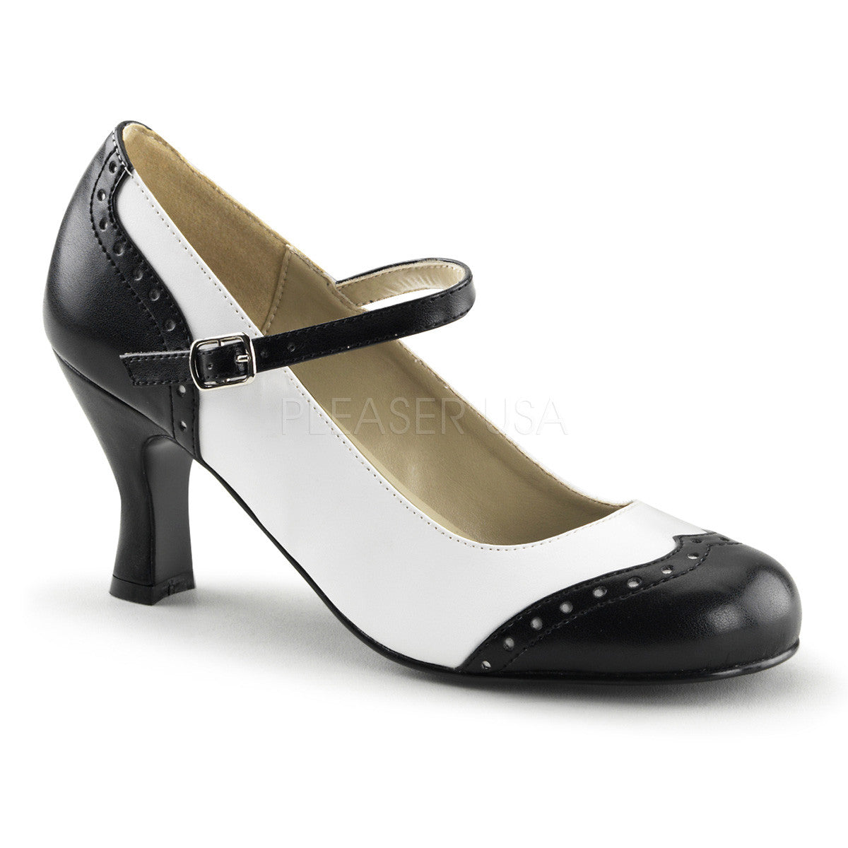 FUNTASMA FLAPPER-25 Black-White Pu Mary Jane - Shoecup.com