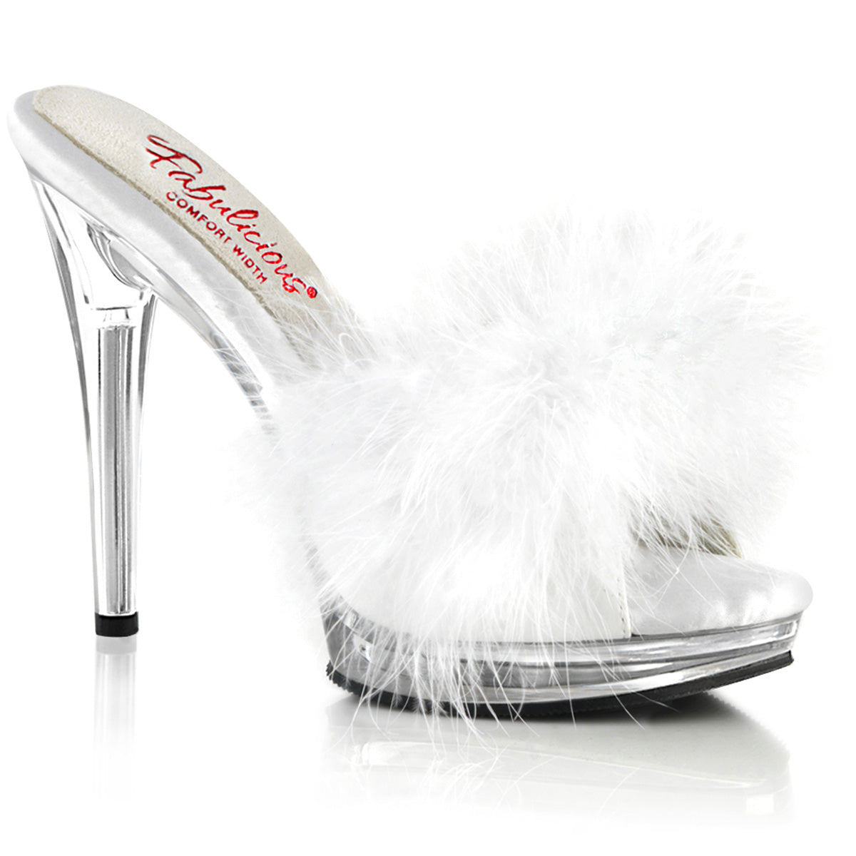 5 Inch (123mm) Heel, 3/4 Inch (16mm) Platform Comfort Width White Fur Marabou Slipper