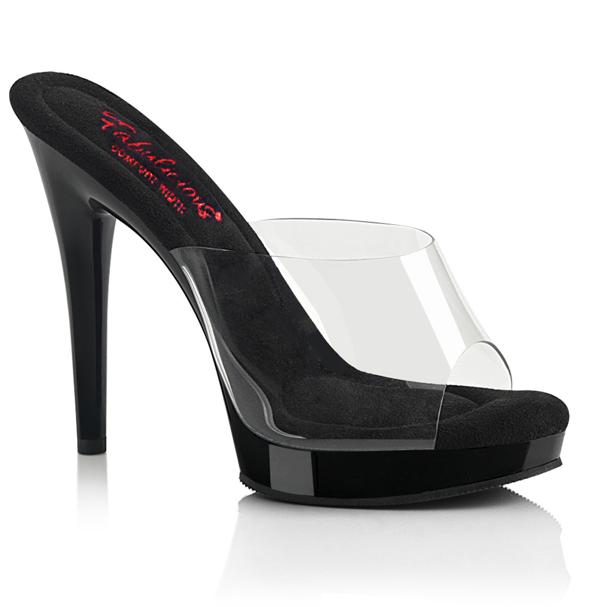 5 Inch (123mm) Heel, 3/4 Inch (16mm) Clear Black Platform Comfort Width Slide