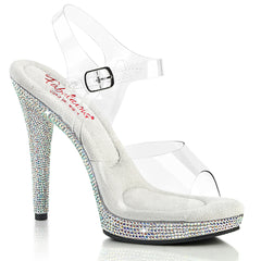 5 Inch (123mm) Heel, 3/4 Inch (16mm) Clear Rhinestone Platform Comfort Width Ankle Strap Sandal