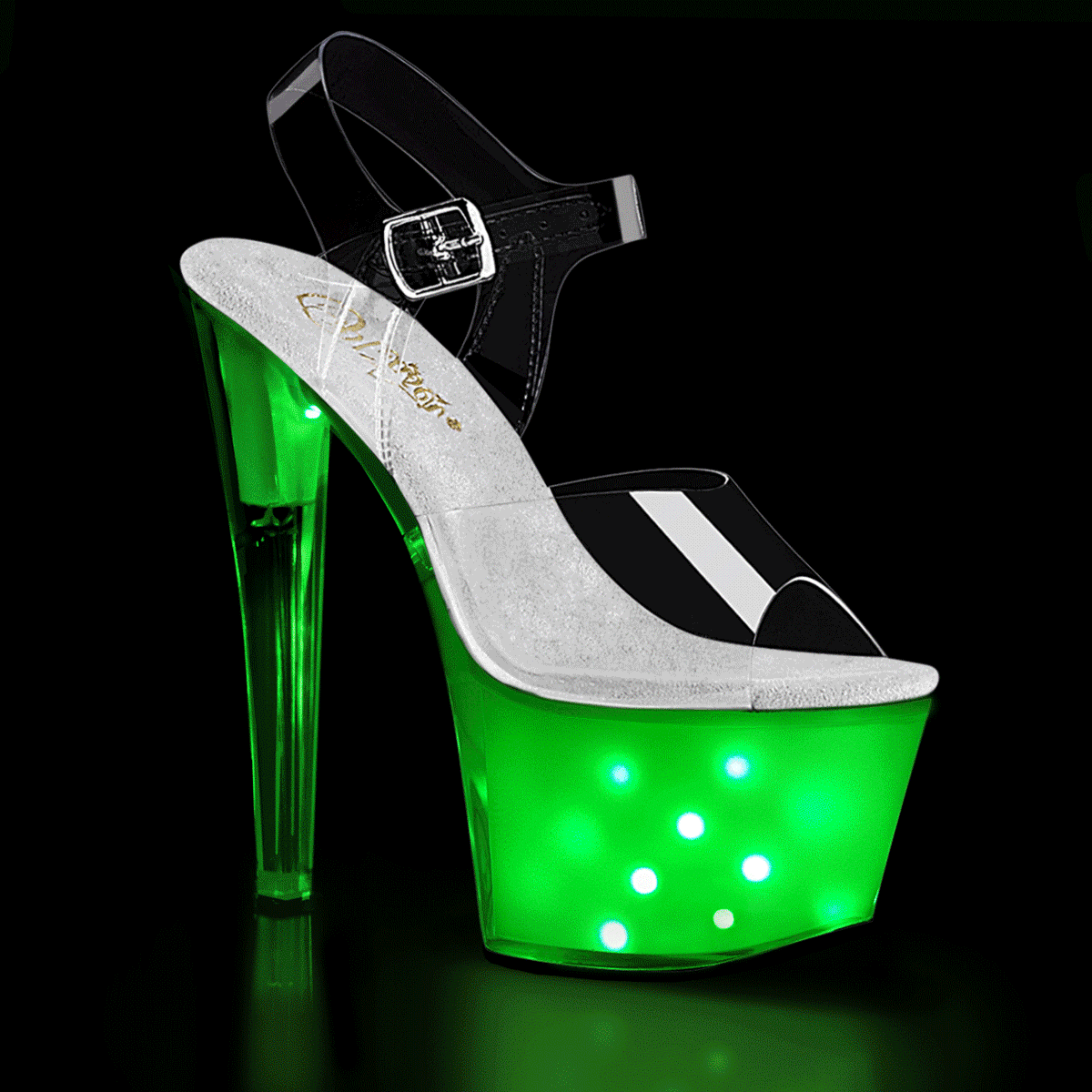 7" Heel ILLUMINATOR-708 Clear Multiple Color Light Up