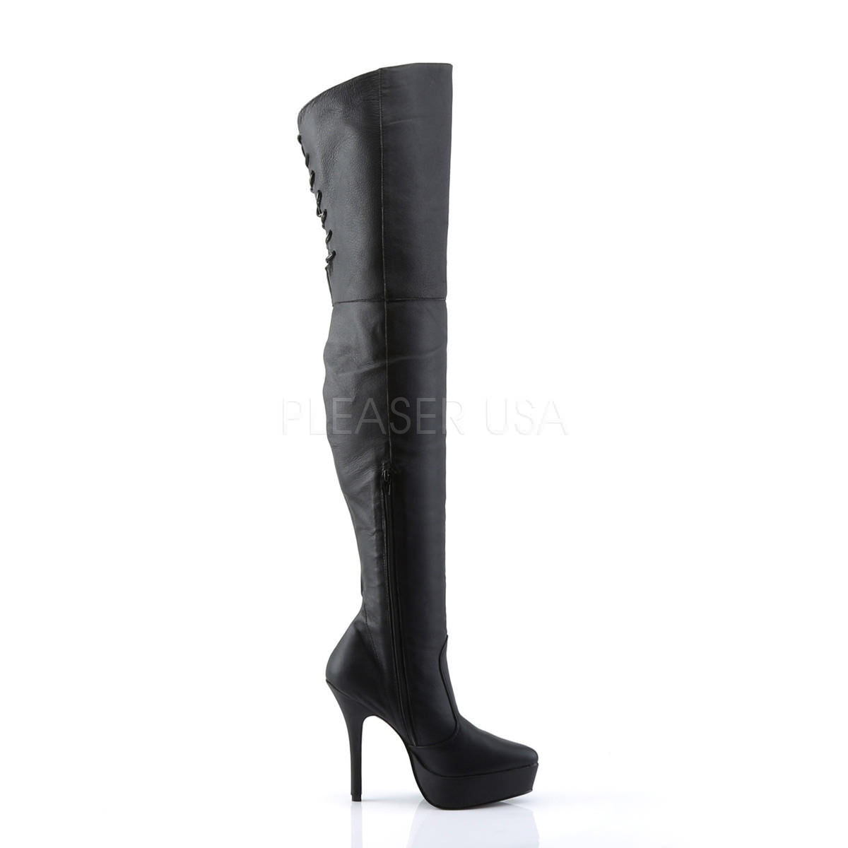 DEVIOUS INDULGE-3011 Black Leather Thigh High Boots