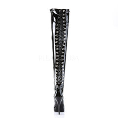 DEVIOUS INDULGE-3063 Black Stretch Pat Thigh High Boots