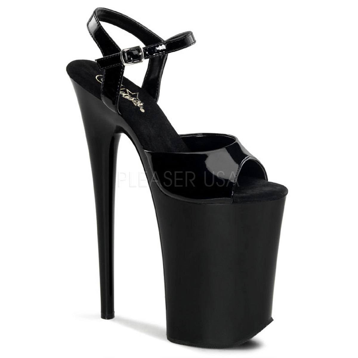 9 Inch Heel Black Pleaser Ankle Strap Platform Sandals INFINITY