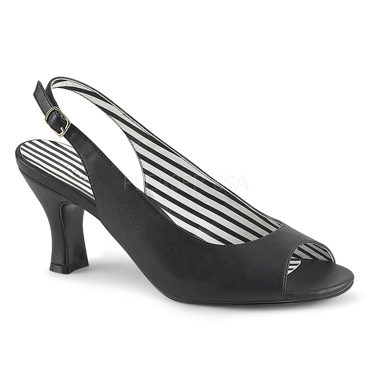 Pleaser Pink Label JENNA-02 Black Faux Leather Peep Toe Pumps - Shoecup.com