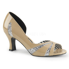 Pleaser Pink Label JENNA-03 Cream Pat-Silver Glitter Pumps - Shoecup.com