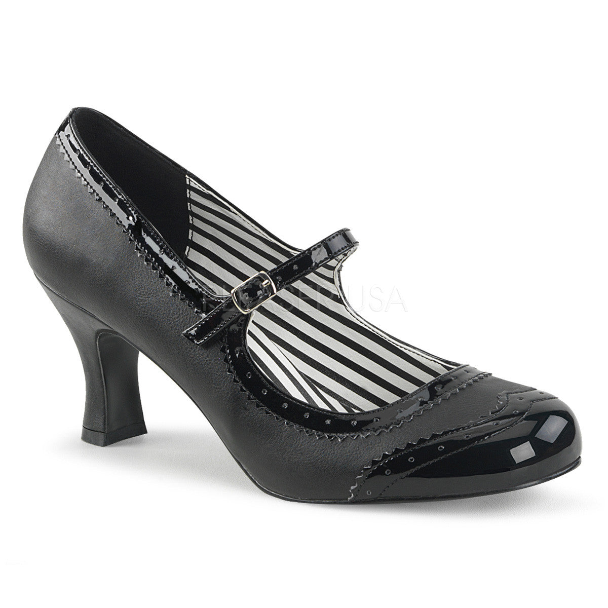 Pleaser Pink Label JENNA-06 Black Faux Leather-Pat Maryjane Pumps - Shoecup.com