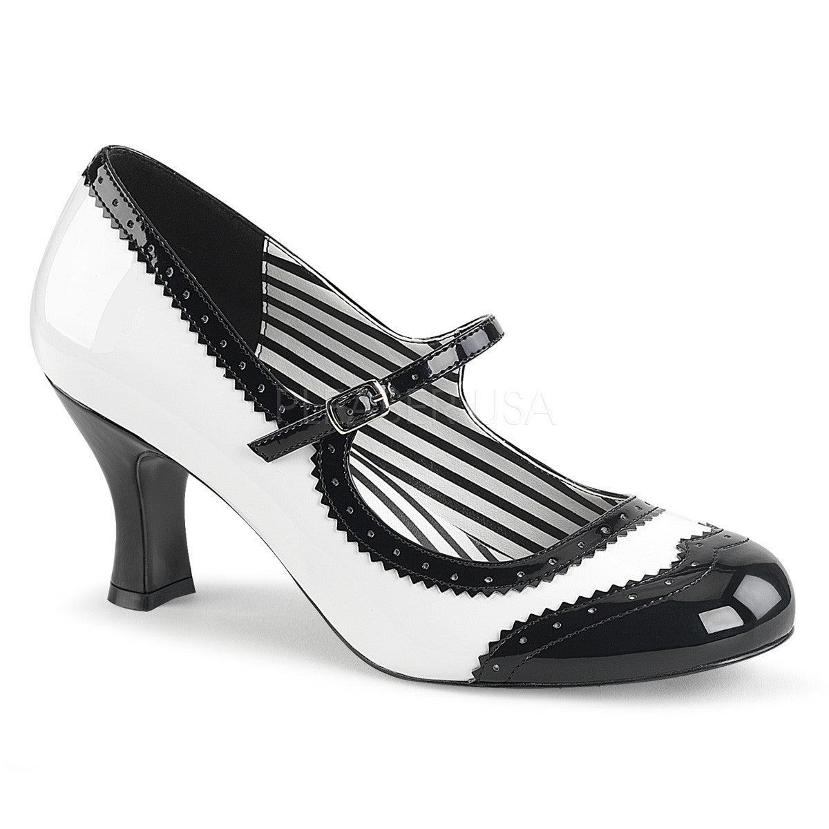 Pleaser Pink Label JENNA-06 White-Black Pat Maryjane Pumps - Shoecup.com
