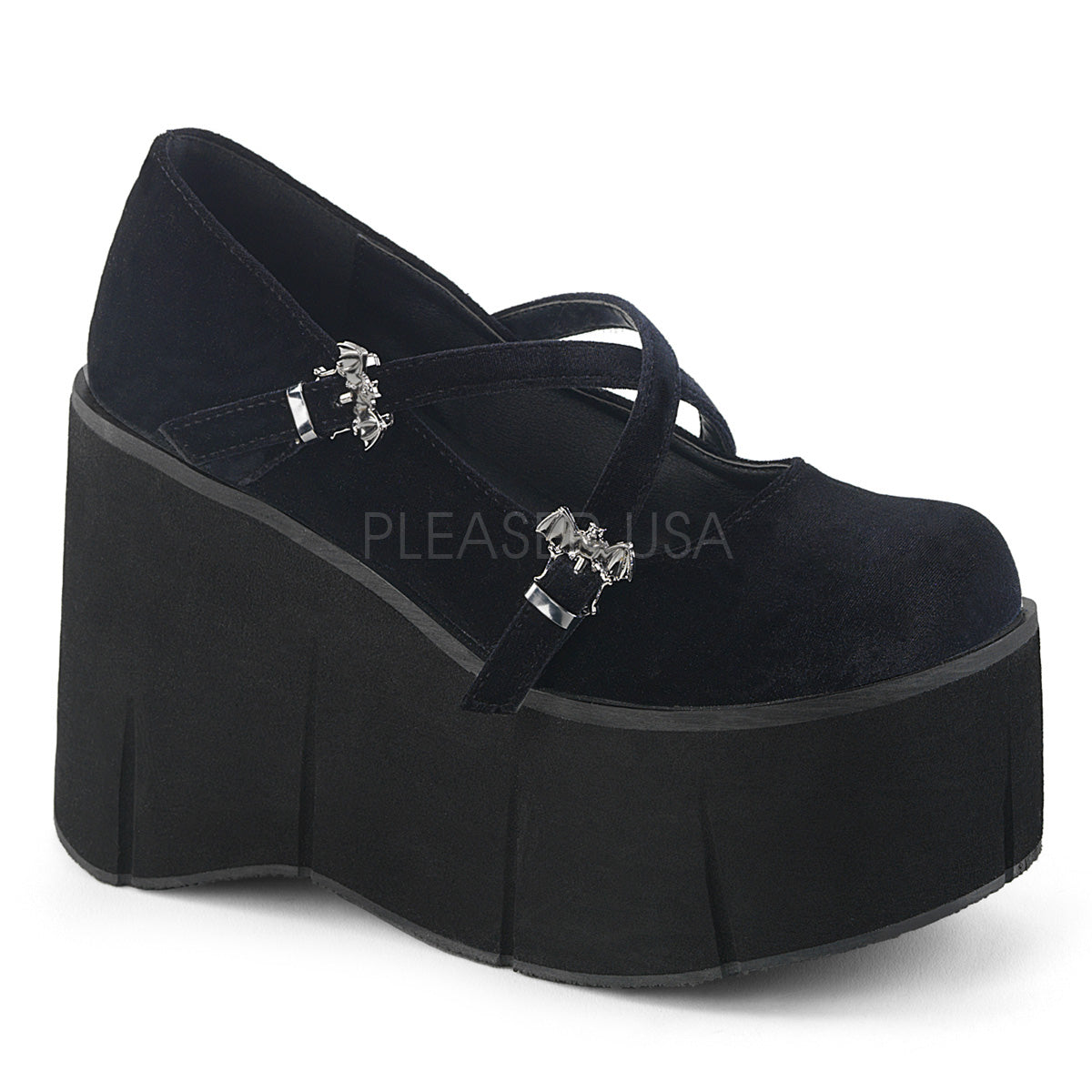 Demonia KERA-10 Black 4 1/2" (114mm) Platform Criss-Cross Maryjane Featuring Bat Buckles