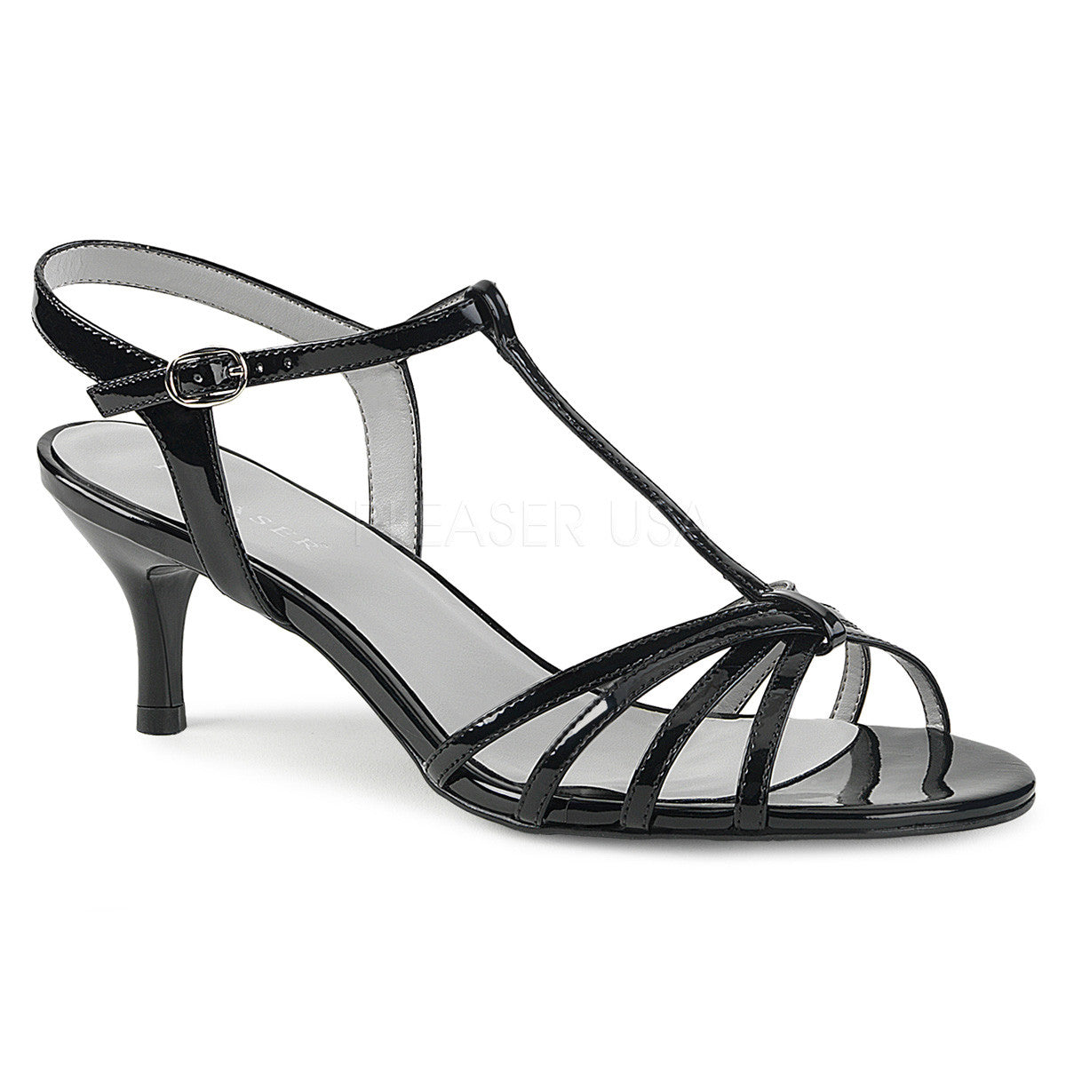 Pleaser Pink Label KITTEN-06 Black Pat T-Strap Sandals - Shoecup.com