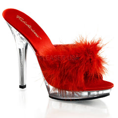 FABULICIOUS LIP-101-8 Red Satin-Fur-Clear Slipper - Shoecup.com
