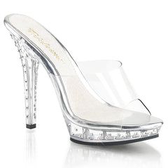 5 Inch (12.7cm) Heel, 3/4 Inch (1.9cm) Clear Platform Slide Featuring Rhinestones Studded on the Heel and Platform Bottom