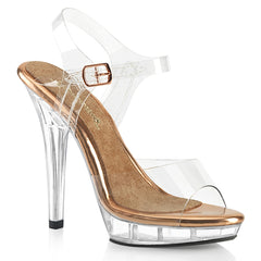 5 Inch (127mm) Heel, 3/4 Inch (19mm) Clear Rose Gold Platform Ankle Strap Sandal